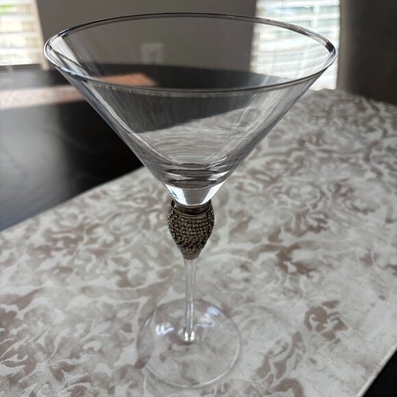 Rhinestone Crystal Glass Martini Glasses Silver Rim Stemware - Set of 4 - Picture 2 of 5
